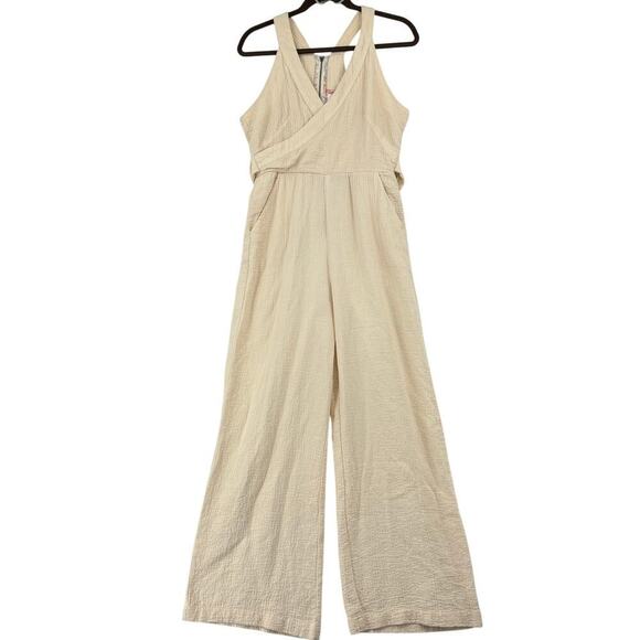 Anthropologie Demi Textured Jumpsuit Size 6 Cream Halter Neck Gauzy - Picture 2 of 13